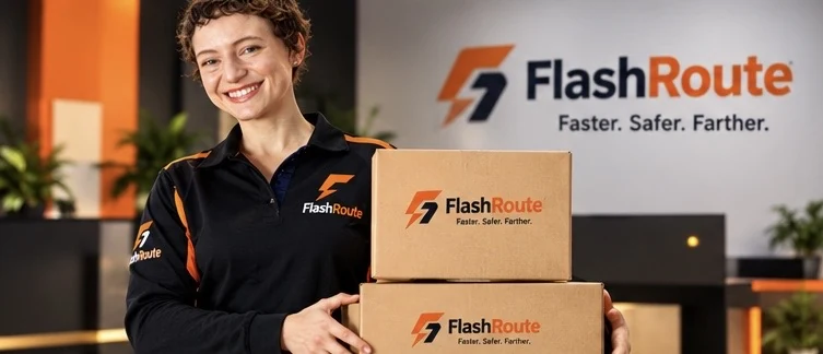 FlashRoute brand illustration of parcel handling